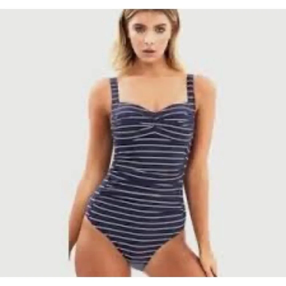 Bond Eye Australia One Piece Striped Swimsuit Women‎ 6 Grey Beach Resortwear